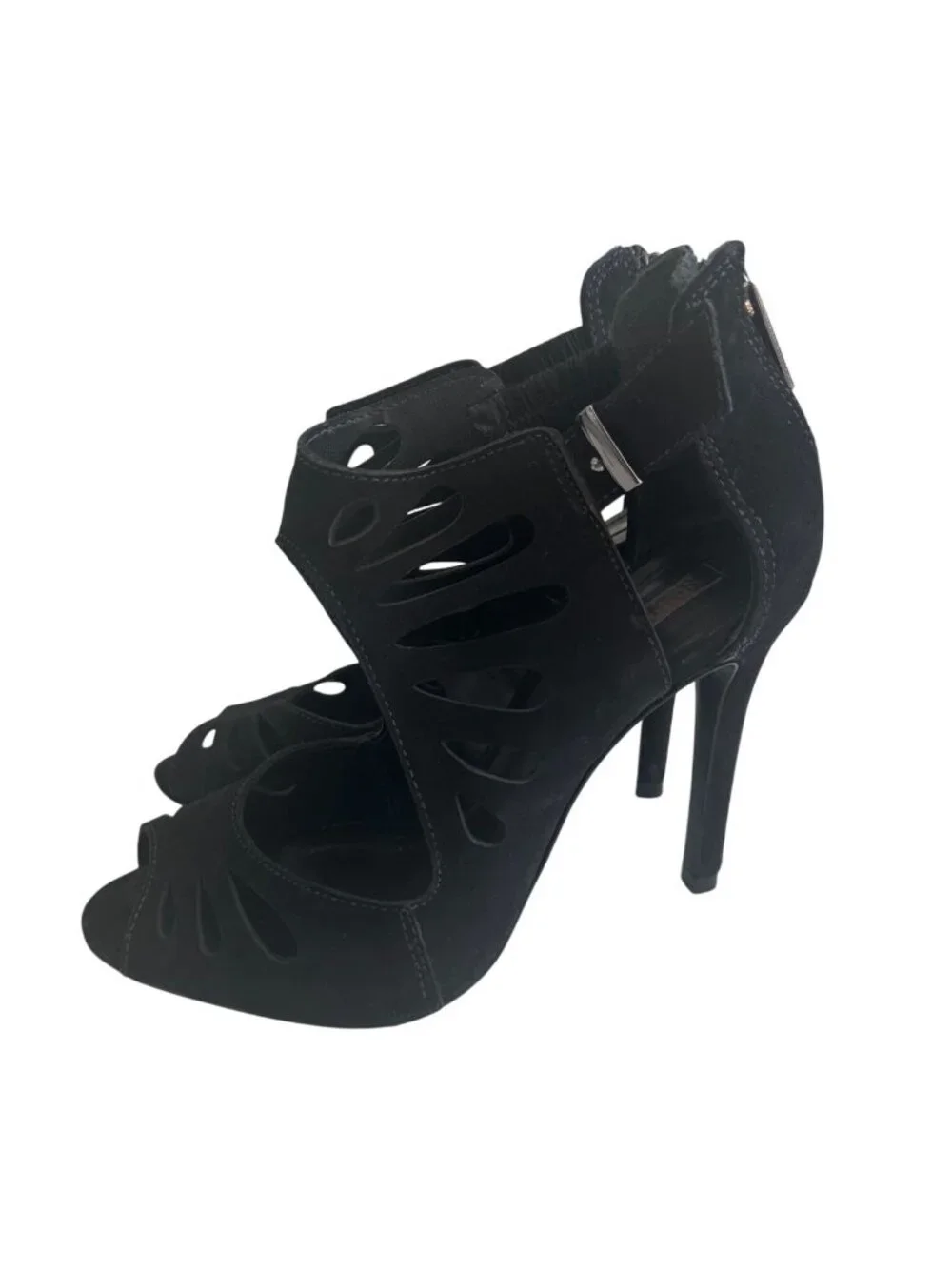 SCHUTZ Black Suede Zip Sandals Heels Size 6.5